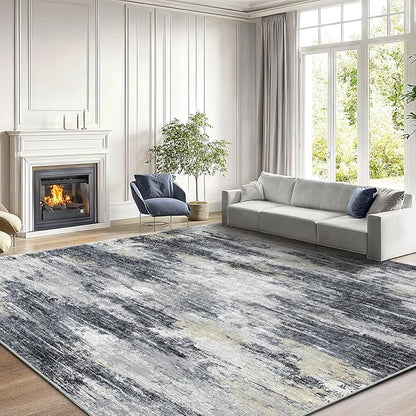 AMADA HOMEFURNISHING 9x12 Area Rugs for Living Room, Modern Large Area Rugs with Non-Slip Backing & Low Pile, Neutral Soft Washable Rug for Nursery, Bedroom, Dinning Room, Playroom, Light Grey