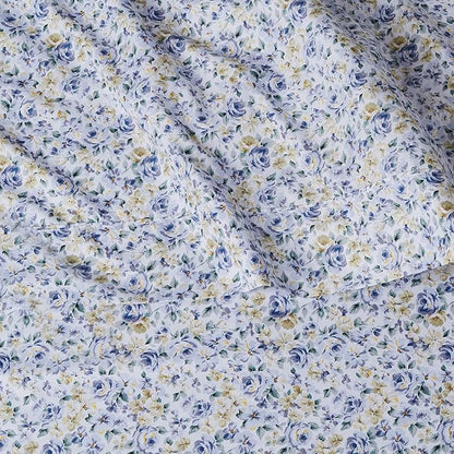Amazon Basics Lightweight Super Soft Easy Care Microfiber 4 Piece Bed Sheet Set With 14-inch Deep Pockets, Queen, Blue Floral,Printed