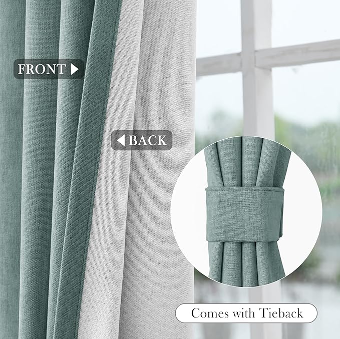 Macochico 100% Blackout Curtains Thermal Insulated Noise Reducing Chenille Curtains for Hotel Auditorium Bedroom Living Room Grommet Teal Curtains with Tieback Classic 52" Wx84 L 1 Panel