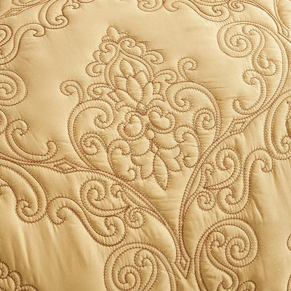 CHIXIN Oversized Bedspread Coverlet Set King Size - Lightweight Bedding Cover - Beautiful Stitching - 5 Piece Reversible Bedspread - Luxury Damask Paisley Pattern (King, Honey-Gold)