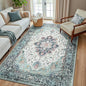 Area Rugs 5'x8' Washable Non-Slip, Floral Vintage Distress Print Pattern Medallion Carpet for Living Room Bedroom Dining Room, Green Navy Blue White Red Teal Colorful