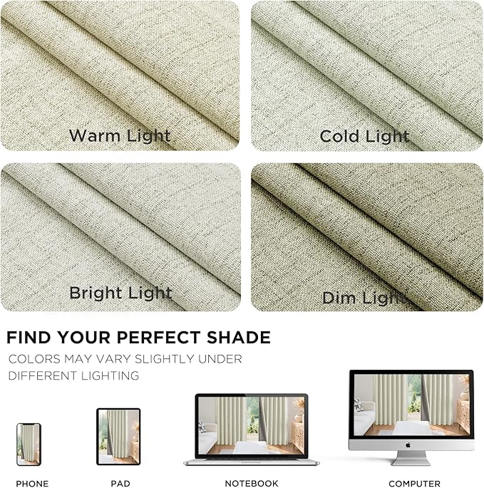 Joydeco Blackout Curtains for Bedroom - 100% Light Blocking 2 Panels Light Beige Drapes 42"W x 72"L, Thermal Insulated Room Darkening Curtains, Linen Textured for Living Room, Rod Pocket & Back Tabs