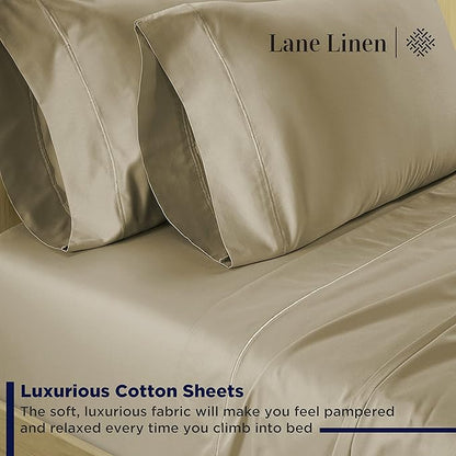 LANE LINEN 600 Thread Count Twin XL Sheets Set, 100% Mercerized Cotton Twin XL Bed Sheets Set with sily Touch Finish, Soft and Comfy Fully Elasticized Sateen Weave XL Twin Sheets Set - Linen