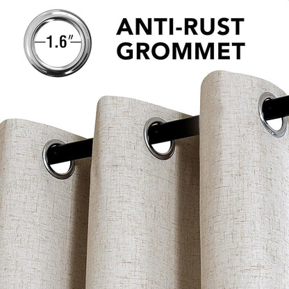 H.VERSAILTEX Linen Curtains 100% Blackout Curtains for Bedroom 54 inch Long Full Light Blocking Nature Linen Blended Window Curtains for Living Room Nickel Grommet (2 Panels, Heathered Linen)