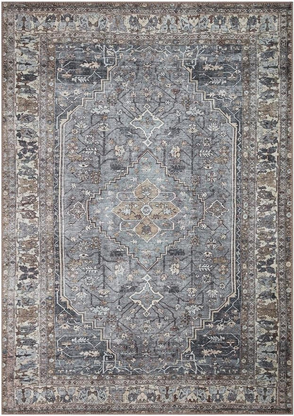 Keen Home Design 5x7 Rug - Machine Washable Area Rug with Non-Slip Backing, Ideal for Living Room, Dining Room, Bedroom - Vintage, Easy Clean, Durable, Low Pile Rug - (5' x 7')