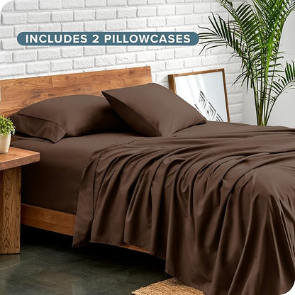 Bare Home Hotel Luxury Twin XL Sheet Set, Extra Soft - 4 Piece Set - Deep Pockets - Easy Fit - Cooling & Breathable - Wrinkle, Fade, Stain Resistant - Includes 2 Pillowcases (Twin XL, Cocoa)