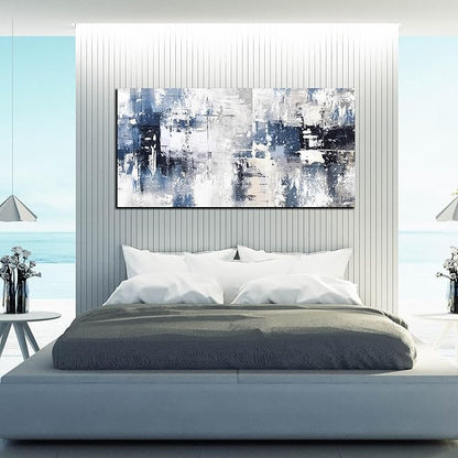 Prepeyssee White and Blue Abstract Canvas Wall Art for Living Room Bedroom Home Office Large Modern Grey Abstract Canvas Prints Picture Ready to Hang Size 24x48