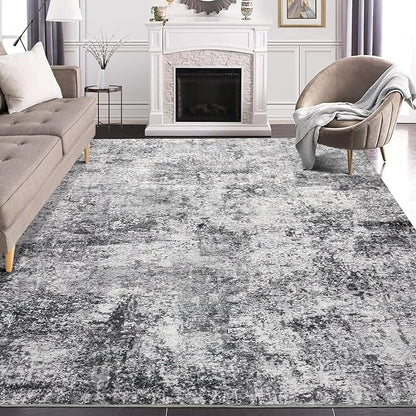 Area Rug Living Room Rugs - 7x9 Large Soft Indoor Neutral Modern Abstract Low Pile Washable Rug Carpet for Bedroom Dining Room Farmhouse Home Office - Grey