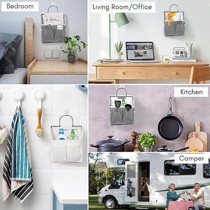 Kanrichu 2pcs Small Wall Hanging Baskets for Organizing, Wall Hanging Storage Bag as Over the Door Organizer, Wall File Organizer, Rv Storage and Organization. For Bedroom, Office, Camper (Gray)