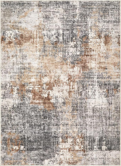 Washable Runner Rug for Hallway: 2x6 Neutral Modern Abstract Low Pile Area Rug with Non-Slip Backing - Carpet for Bedroom Kitchen Laundry Entryway Bathroom Indoor - Grey Brown