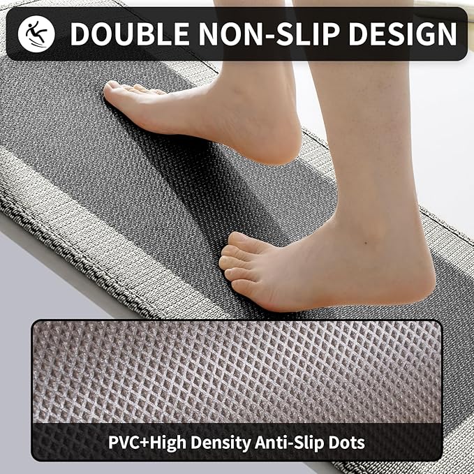Kitchen Mats for Floor, Super Absorbent Kitchen Rugs Non Slip Washable, Soft Braided Kitchen Runner Rug, Standing Mat Kitchen Sink Mat, Easy to Clean, Black 17x59