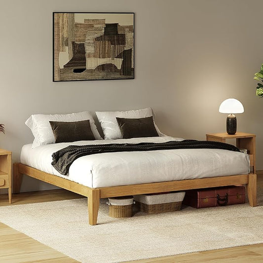 Thor Premium Solid Wood Bed Frame King, Platform Bed, Japanese Joinery Bed Frame, Wood Slat Support, No Box Spring Needed, Easy Assembly, Minimalist & Modern Style (Light Oak)