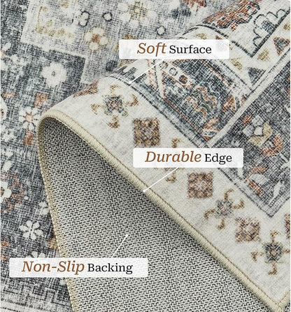 zesthome 8x10 Area Rugs for Living Room,Non-Slip Backing Washable Rugs,Vintage Large Area Rug，Stain Resistant Home Decor Rug (Grey/Orange,8'x10')