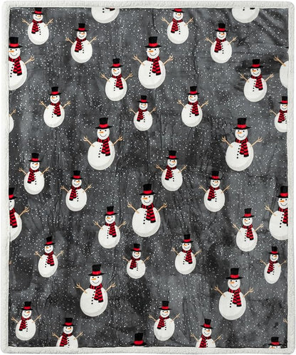 PAVILIA Premium Christmas Sherpa Throw Blanket, 50x60, Grey Snowman Cozy Fleece Holiday Blanket, Reversible Plush Winter Throw for Couch & Bed, Ultra Soft Warm