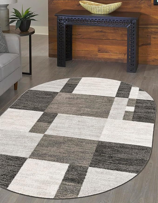 Unique Loom Autumn Collection Area Rug - Providence (5' 3" x 8' Oval, Gray/ Ivory)