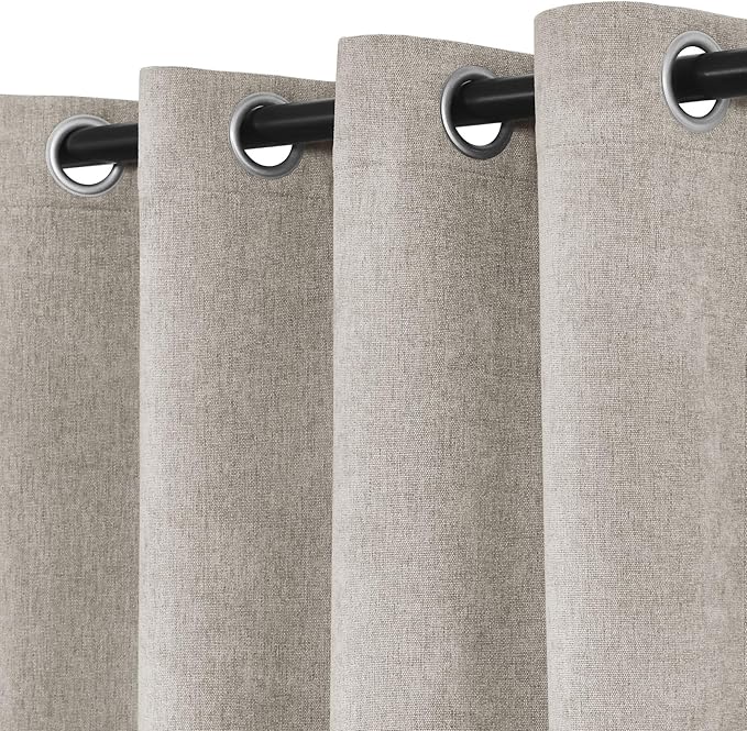 Macochico 100% Blackout Chenille Curtains Thermal Insulated Noise Reducing Velvet Draperies for Living Room Bedroom Hotel Beige Taupe Blackout Curtains Grommet Top with Tieback 84" Wx84 L 1 Panel