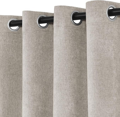 Macochico 100% Blackout Chenille Curtains for Living Room Classic Chenille Window Curtain Panels Thermal Drapes for Bedroom Hotel Grommet Curtains with Tieback Beige Taupe 84" Wx96 L 1 Panel