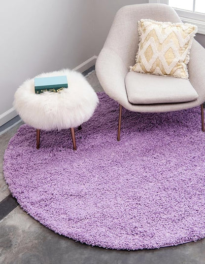 Unique Loom Solid Shag Collection Area Rug (3' 3" Round, Lilac)