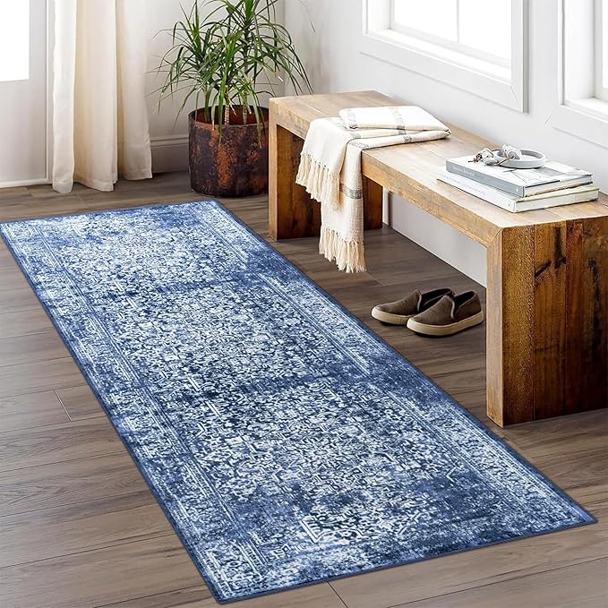 vivorug Runner Rug 2'x7' Vintage Washable Non-Slip Runners for Hallways Kitchen Entryway Laundry Room Carpet Hallway Runner Navy Blue