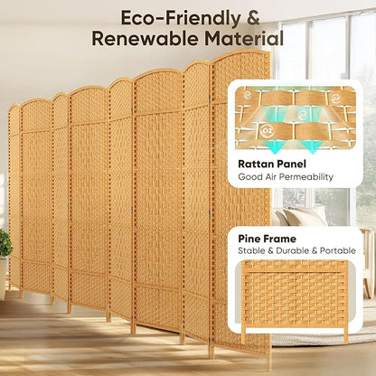 JOSTYLE Room Divider 6ft. Tall Extra Wide Privacy Screen, Folding Privacy Screens with Diamond Double-Weave Room dividers and Freestanding Room Dividers Privacy Screens(Yellow, 8-Panel)