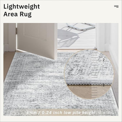 Runner Rug 2'x8' Washable Non-Slip Runner Rugs for Kitchen Bathroom Laundry Room Grey Vintage Floor Carpet Runners for Hallway Entryway