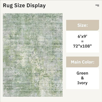Area Rug 6x9 Abstract Rugs for Living Room 6 x 9 Washable Rugs Green Non Slip Low Pile Rugs for Bedroom Dining Room Foldable Thin