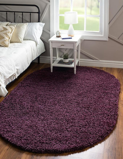 Unique Loom Solid Shag Collection Area Rug (8' x 10' Oval, Eggplant Purple)