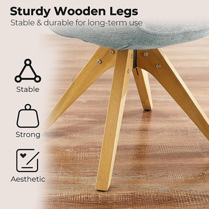 Zouron Mid Century Modern Accent Chair with Wooden Legs, Swivel Desk Chair No Wheels, Upholstered Side Armchair Vanity Chair for Small Space Home Office Living Room Bedroom, Light Blue