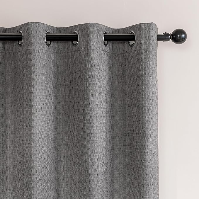 Amazon Basics Faux Linen Blackout Curtains for Bedroom and Living Room, 2-Piece Set with Grommets, 42" W x 95" L, Grey