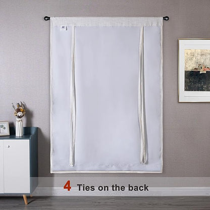 DriftAway Double Layer Linen Blackout Tie Up Curtains Thermal Insulated Fully Lined Balloon Roman Shade Bathroom Window Adjustable Rod Pocket for Small Window 25 Inch by 47 Inch Ivory