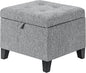 Adeco 17" Square Ottoman with Storage, Small Grey Storage Ottoman Foot Rest with Hinged Lid & Solid Wood Legs, Linen Fabric Foot Stool for Living Room & Bedroom