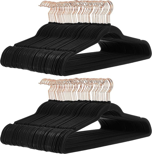Amazon Basics Slim, Velvet, Non-Slip Suit Clothes Hangers, Black/Rose Gold - Pack of 100