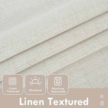 DriftAway Double Layer Linen Blackout Tie Up Curtains Thermal Insulated Fully Lined Balloon Roman Shade Bathroom Window Adjustable Rod Pocket for Small Window 45 Inch by 63 Inch Beige