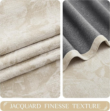 Beauoop Beige Floral Jacquard Blackout Curtains 72 Inches Long 2 Panels for Bedroom Living Room Chenille Flower Room Darkening Thermal Insulated Soundproof Rod Pocket Back Tab Window Drapes 52x72