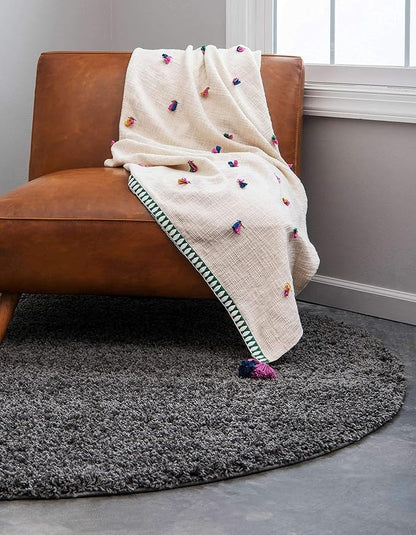 Unique Loom Solid Shag Collection Area Rug (8' Round Graphite Gray)
