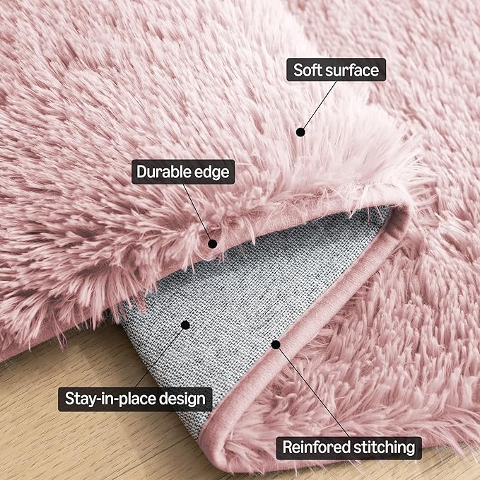 Amazon Basics Fluffy Washable Round Area Rug, Circle Shaggy Carpet for Living Room, Bedroom, Nursery, 8'R, Pink