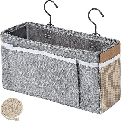 Bedside Caddy, bedside organizer, Hanging Organizers, Storage Bags with Self-adhesive on The Back to Hang Over Beds for Headboards, Bunk Bed, Car Seat Back Organizers (Upgraded Version Grey)