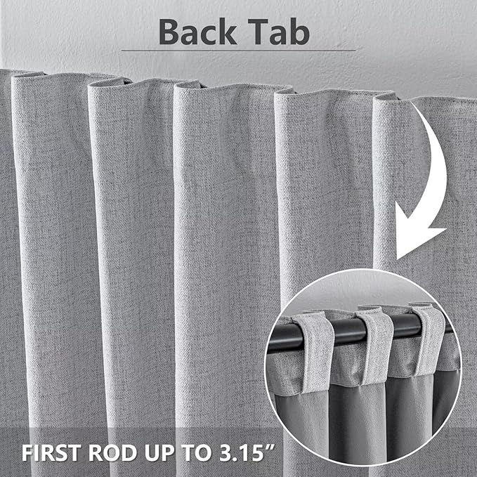 100% Blackout Curtains for Living Room, 96 Inch Curtains 2 Panel Set Light Blocking, Back Tab & Rod Pocket Thermal Insulated Drapes Bedroom Windows Home Decor(52W × 96L inch, Greyish White)