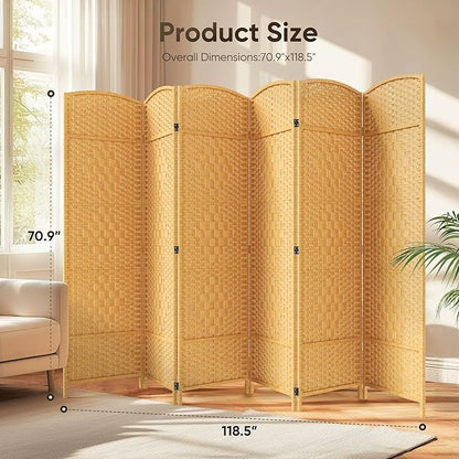 JOSTYLE Room Divider 6ft. Tall Extra Wide Extra Wide Privacy Screen, Folding Privacy Screens with Diamond Double-Weave Room dividers and Freestanding Room Dividers Privacy Screens(Yellow, 6-Panel)