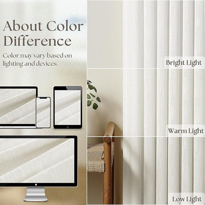 Extra Wide Pinch Pleat Curtains 84 Inches Long for Patio Sliding Glass Door Ivory Linen 60 Inch Wide Curtain Memory Trained Pleated Drapes with Hooks Rings Semi Sheer 60x84 Curtain for Large Window