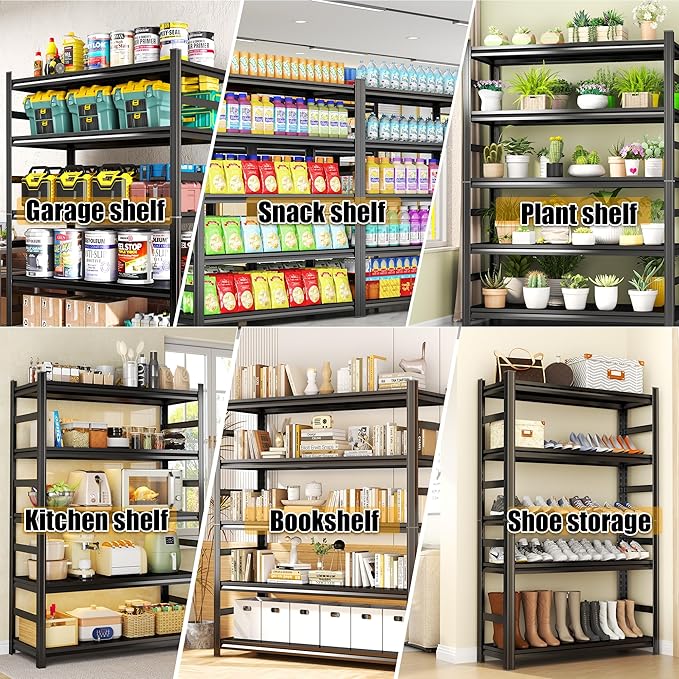 Storage Shelves, 5-Tier Metal Shelving, Garage Shelve 40''W*14''D*63''H Adjustable, Double-Layer Column with Reinforced Ribs, 3020 lbs Heavy-Duty for Kitchens, Living Rooms& Garages