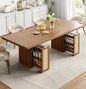 LIKIMIO 78.7" Farmhouse Dining Table for 6-8 People, Extra Thick Wood Top with 2 Hidden Adjustable Storage Drawers, Modern Woven Rattan Table for Dining Room, Kitchen, Living Room, Vintage Brown