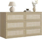 SICOTAS Dresser for Bedroom - 50" Wide 6 Drawer Dresser Rattan Dressers & Chests of Drawers Boho Drawers for Bedroom Bedside Table Clothes Large Closet Storage for Closet Hallway Entryway