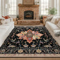 Area Rugs Square 8ft Washable Non-Slip, Floral Vintage Distress Print Pattern Medallion Carpet for Living Room Bedroom Dining Room, Black Colorful Floral Dark Tan