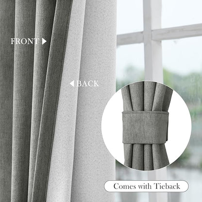 Macochico 100% Blackout Chenille Curtains for Sliding Door Thermal Insulated Noise Reducing Drapery for Living Room Bedroom Hotel, Grommet Curtains with Tieback, Rock Grey, 120" Wx96 L 1 Panel