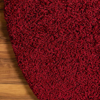 Unique Loom Solid Shag Collection Area Rug (3' 3" Round, Cherry Red)