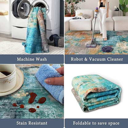vivorug Washable Rug, Ultra Soft Area Rug 3x5, Non Slip Abstract Small Rug, Stain Resistant Rugs for Living Room Bedroom, Modern Style, Rosy Clouds