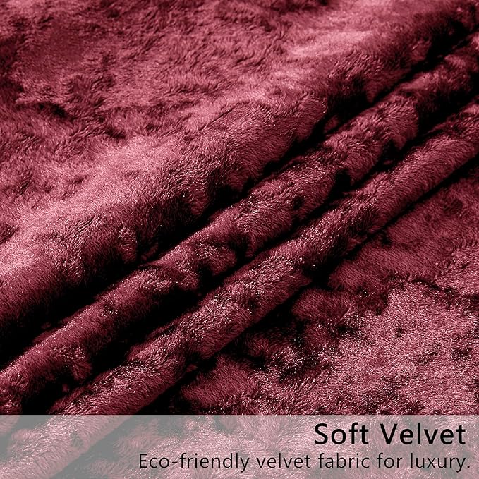SMILETIME Burgundy Red Crushed Velvet Curtains 52x96inch Rod Pocket Luxurious Thermal Insulated Soundproof Drapes Soft and Durable Light-Filtering Window Treatments for Living Room Bedroom, 2 Panels