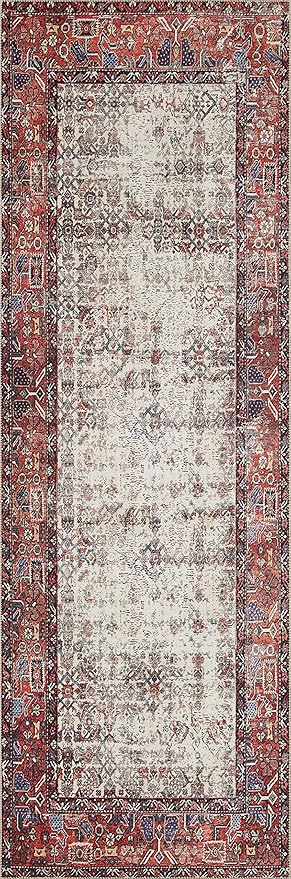 Loloi Layla Collection LAY-12 Ivory/Brick 5'-0" x 7'-6" .13" Thick Area Rug, Soft, Durable, Vintage Inspired, Distressed, Low Pile, Non-Shedding, Easy Clean, Printed, Living Room Rug