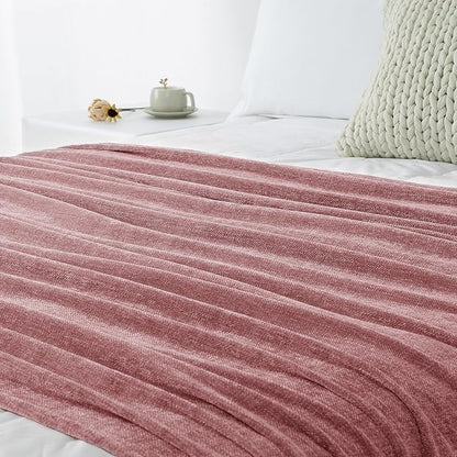 Chenille Throw Blanket for Couch 50"X 60", Soft Cozy Throws with Fringe Tassel for Bed Sofa Chair Cover, Lightweight Knitted Decorative Boho Blankets for Living Room, Mauve